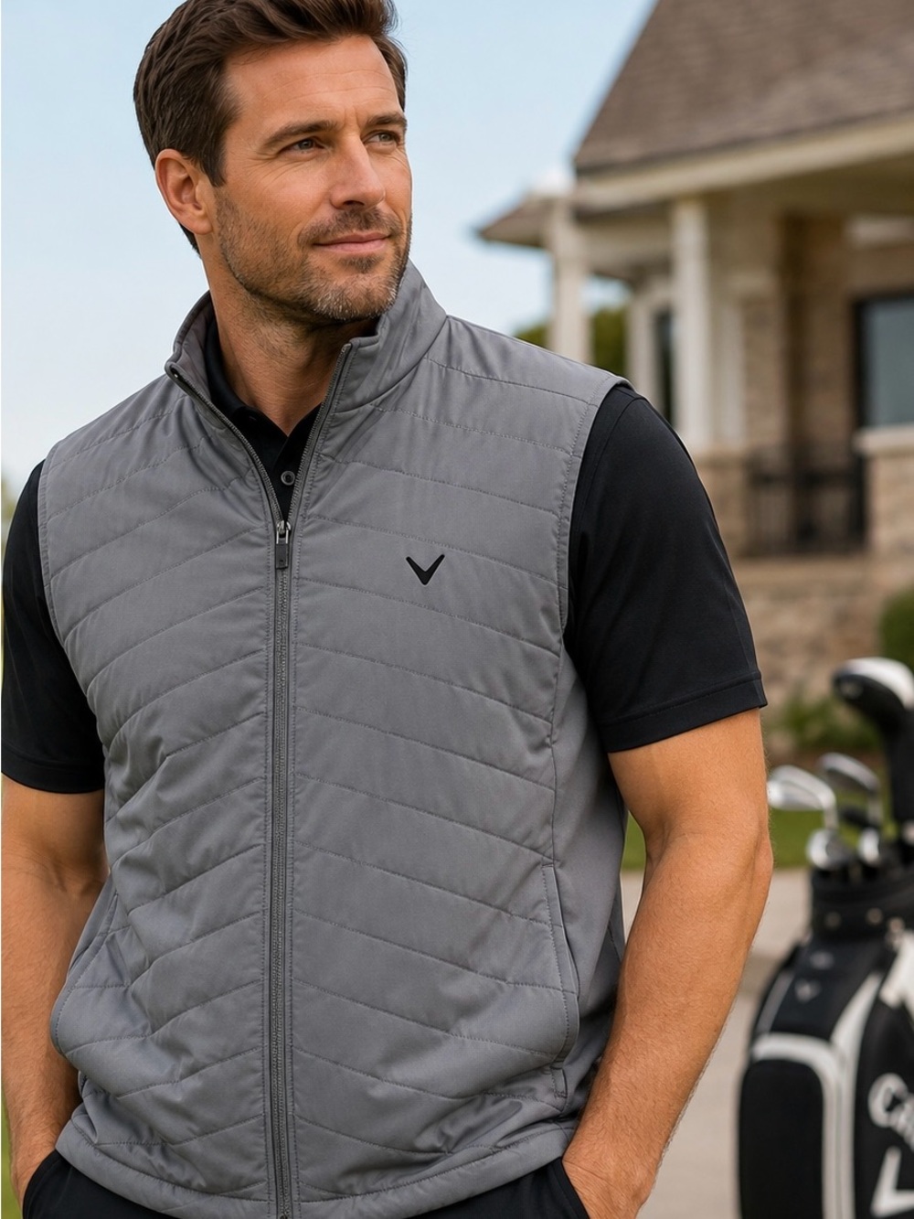 Callaway Men’s XL Gray Quilted Golf Performance Full Zip Vest